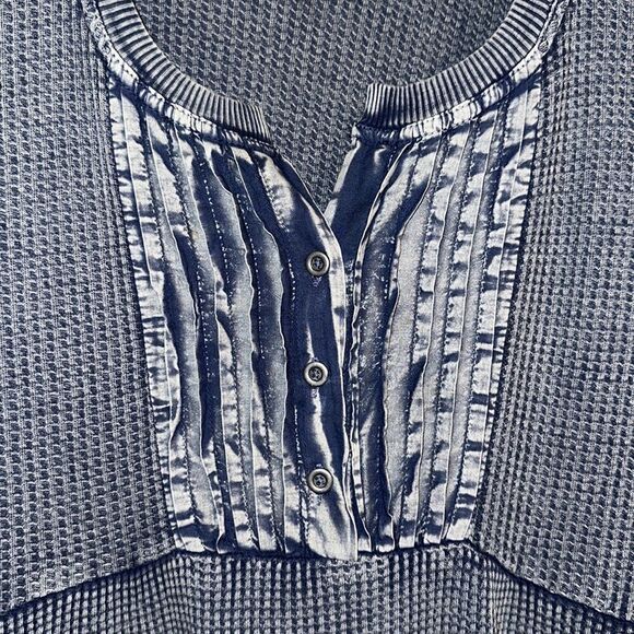 fp XS One Jolene Waffle Knit Stone Washed Blue Tiered Long Sleeve Dress - Picture 13 of 16